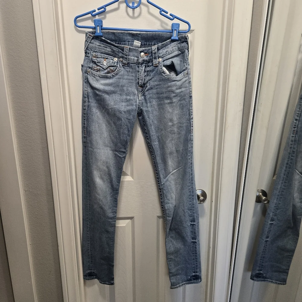 True Religion Slim FLAP ORANGE BIG T Rodeo Affair Jeans Size 30x32